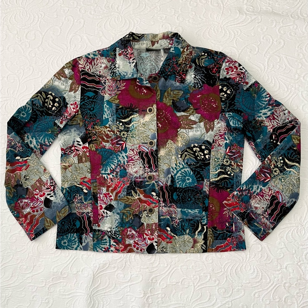 Additions by Chico's Multicolor Boho Floral Cotton Jacket Size 1 Medium - Picture 4 of 7